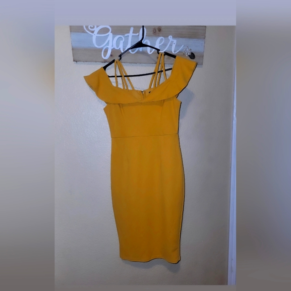 Mustard off shoulder strappy dress